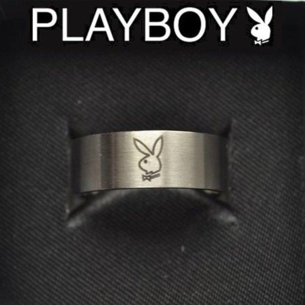 Mens Playboy Ring Bunny Logo Stainless Steel Wide Band Size 9.5 Men's Authentic - Picture 11 of 12